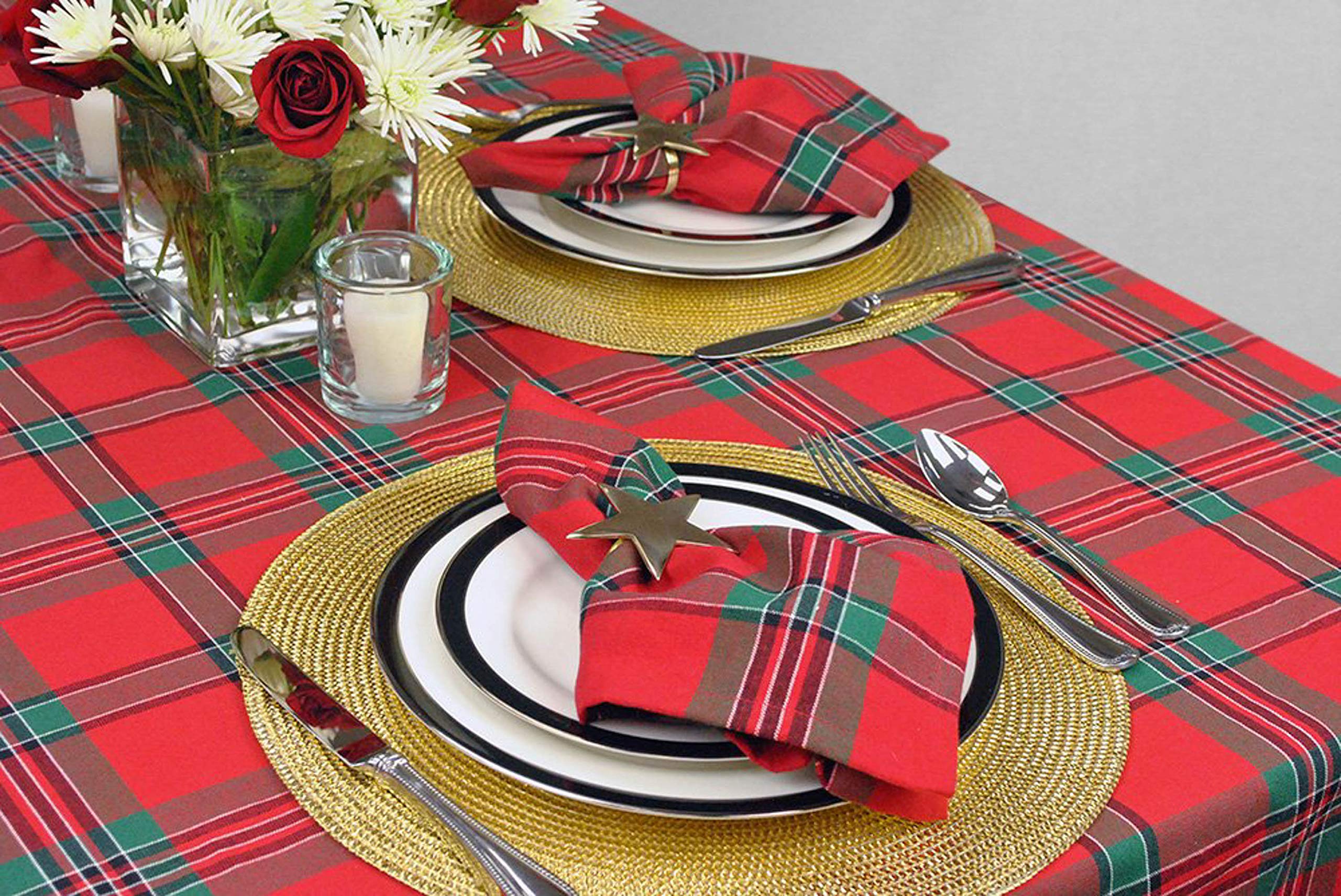 DII Holiday Plaid Square Tablecloth, 100 Cotton with 1/2" Hem for