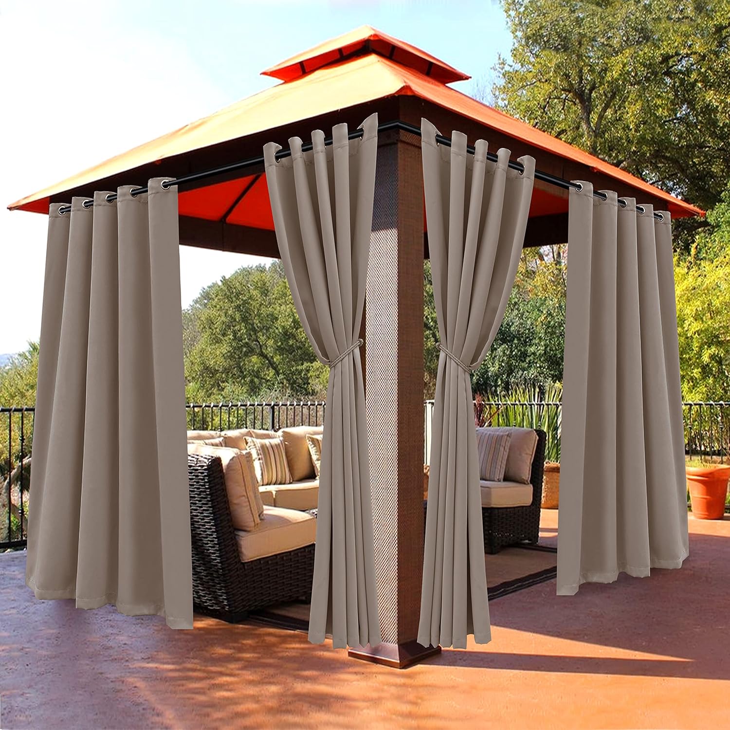 Outdoor Curtains - BONZER Waterproof Outdoor Blackout Curtains for Patio - Thermal Insulated, Sunlight Blocking Privacy Grommet Curtains for Gazebo, Porch, Pergola, Cabana, Deck, 1 Panel, 70W x 84L inch, Khaki