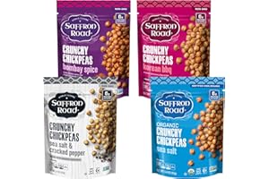 Saffron Road Roasted and Crunchy Bombay Spice, Korean BBQ, Sea Salt & Cracked Pepper Chickpeas | High Protein Snacks | Gluten-free, Vegetarian, Non-GMO, and Certified Halal and Kosher | Pack of 4