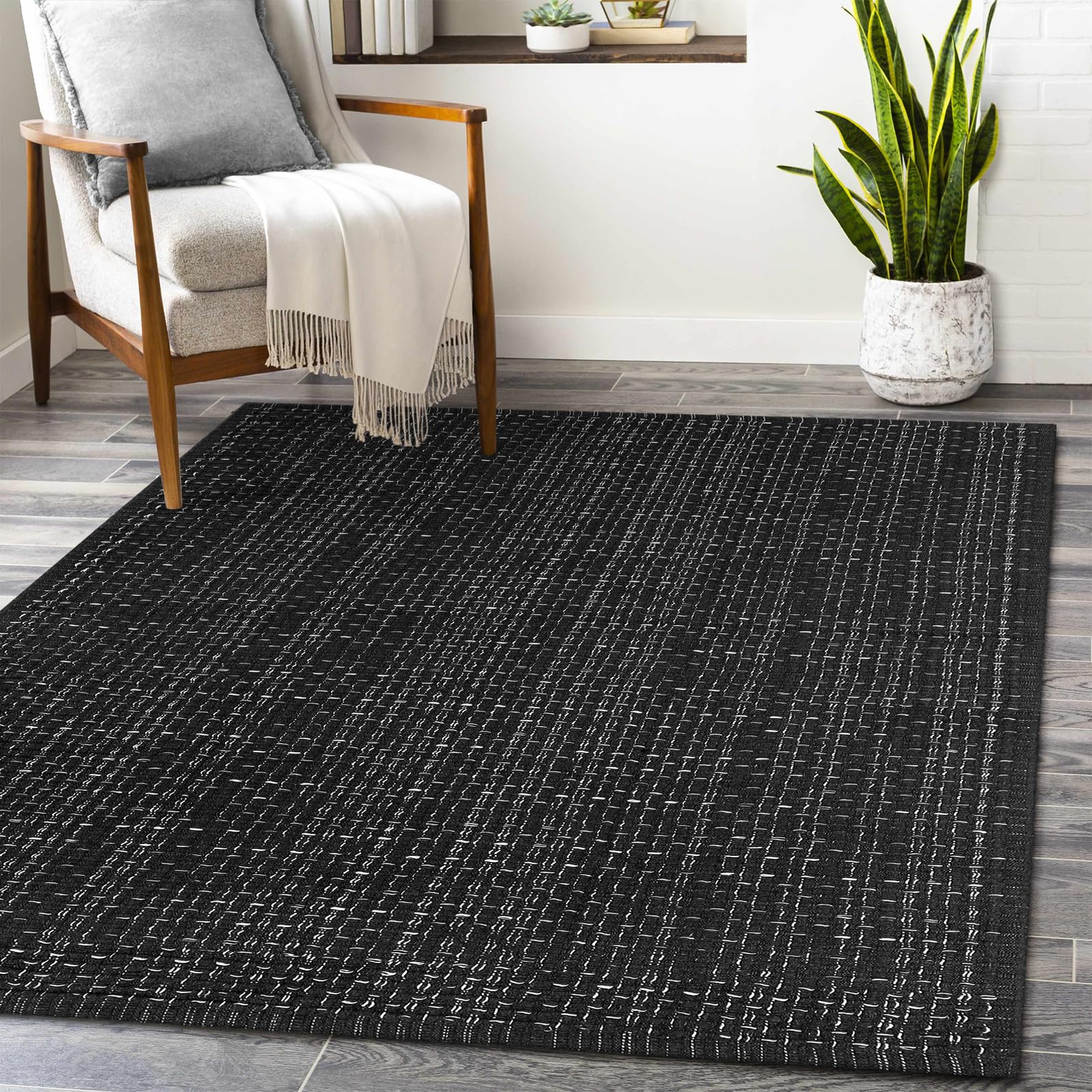 Photo 1 of Seavish Modern Area Rugs, 3'x5' Black Cotton Woven Laundry Room Rug, Farmhouse Bathroom Runner Rugs, Low Pile Rustic Home Decor Neutral Rug for Entryway Bedroom Living Room Patio Doorway