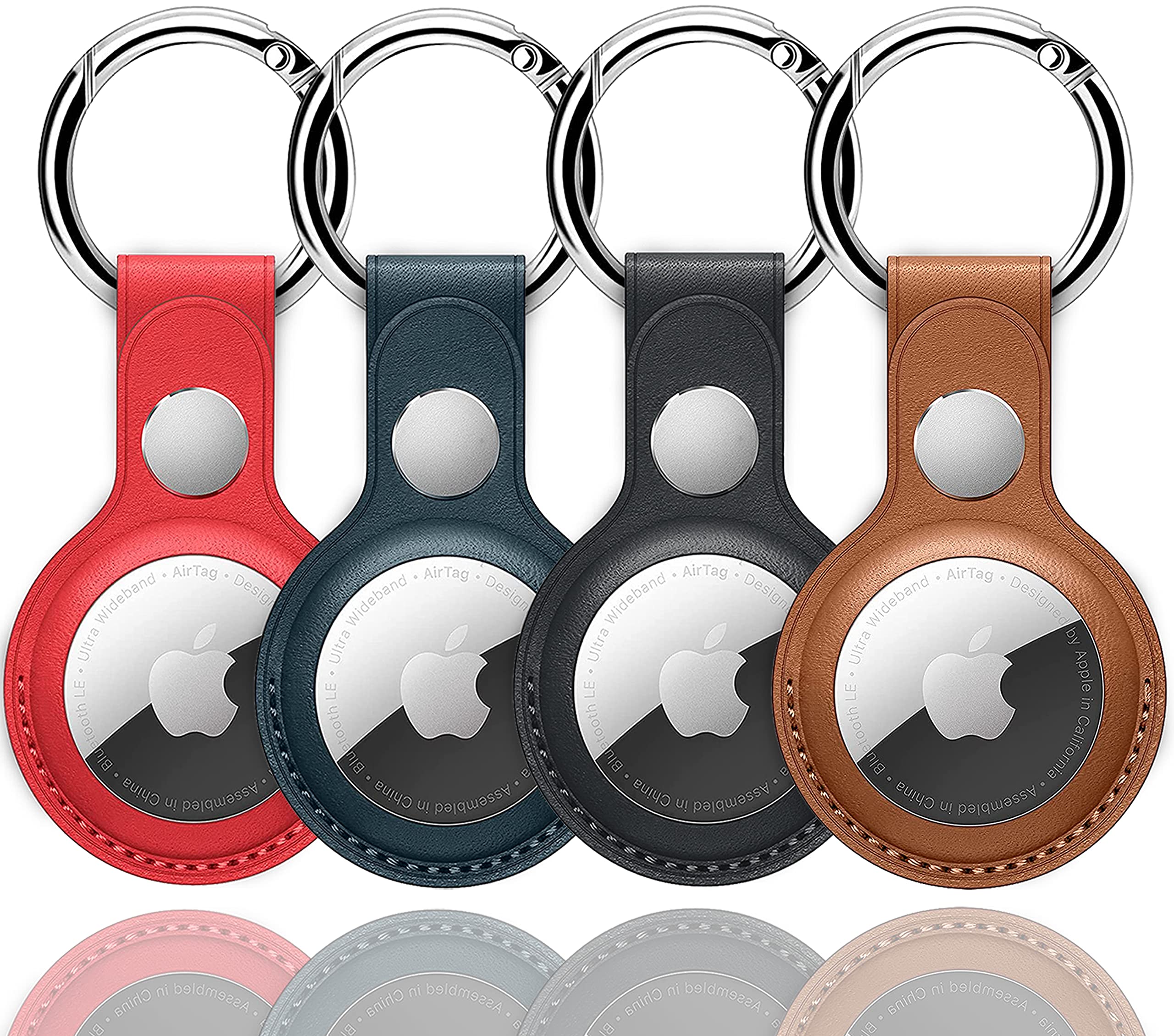 tuee Air Tag Keychain for Apple Airtags Holder , 4 Pack Protective PU Leather Case Tracker Cover with Holder, Airtag Key Ring Compatible New Dog Collar (Multi-Color)