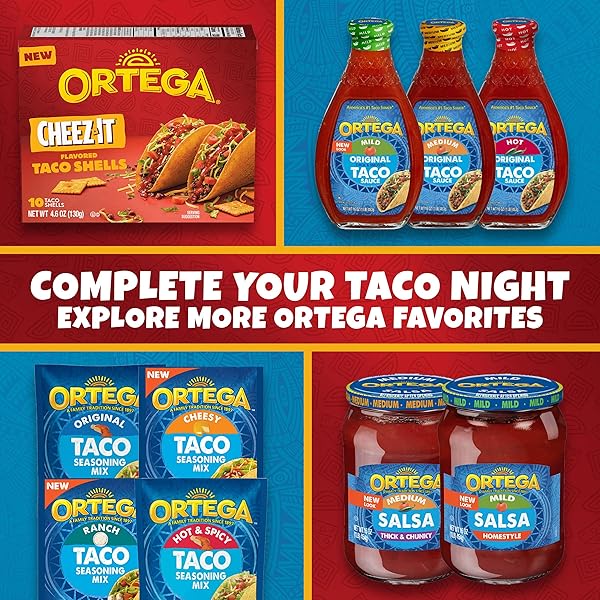 ORTEGA CHEEZ-IT FLAVORED TACO SHELLS, HARD TACO SHELLS MADE WITH CHEEZ-IT FLAVOR, 10 COUNT, 4.6 OUNCE