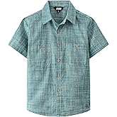JOGAL Boys Chambray Shirts Short Sleeve Button Down Casual Cotton Woven Shirt with Two Pockets for Kids 6-14 Years