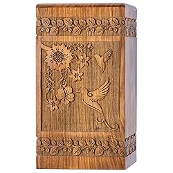 INTAJ Handcarved Rosewood Hummingbird Oversized Urn