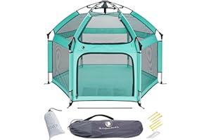 POP 'N GO PLAYPEN - Indoor & Outdoor Baby Playpen for Babies and Toddlers - Baby Beach Tent, Foldable, Portable W/Canopy, Travel Bag, & Mosquito Net - Pop Up Pack and Play Tent (Sweet Mint)