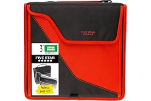 Five Star Zipper Binder, 3 Inch 3-Ring Binder with D Rings, Removable Padded Case, 5-Tab Expanding File and Multi-Use Strap, 850 Sheet Capacity, Red/Black (29296CE8)