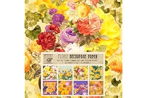 FLONZ Decoupage Paper Pack (24 Sheets 6"x6") Sunny Summer Day and Yellow Roses # Vintage Styled Pattern Paper for Decoupage, Craft and Scrapbooking