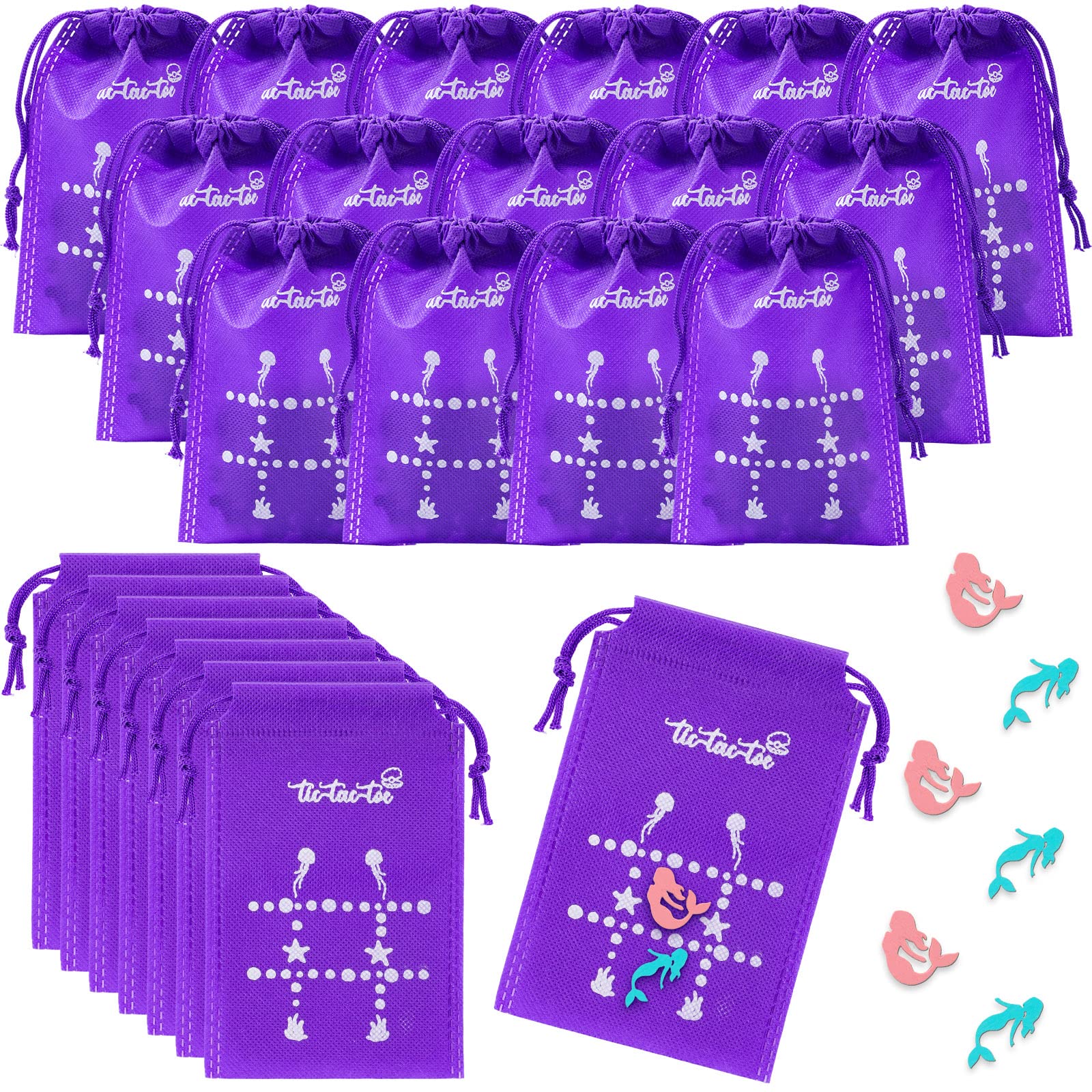 Photo 1 of Sotiff 36 Set Christmas Tic Tac Toe Party Favors for Kids Tic Tac Toe Game Bulk for Girls Mermaid Style Tic Tac Toe with Purple Bag Pink Teal Mermaids for Classroom Prizes Birthday, 3.9x5.9''