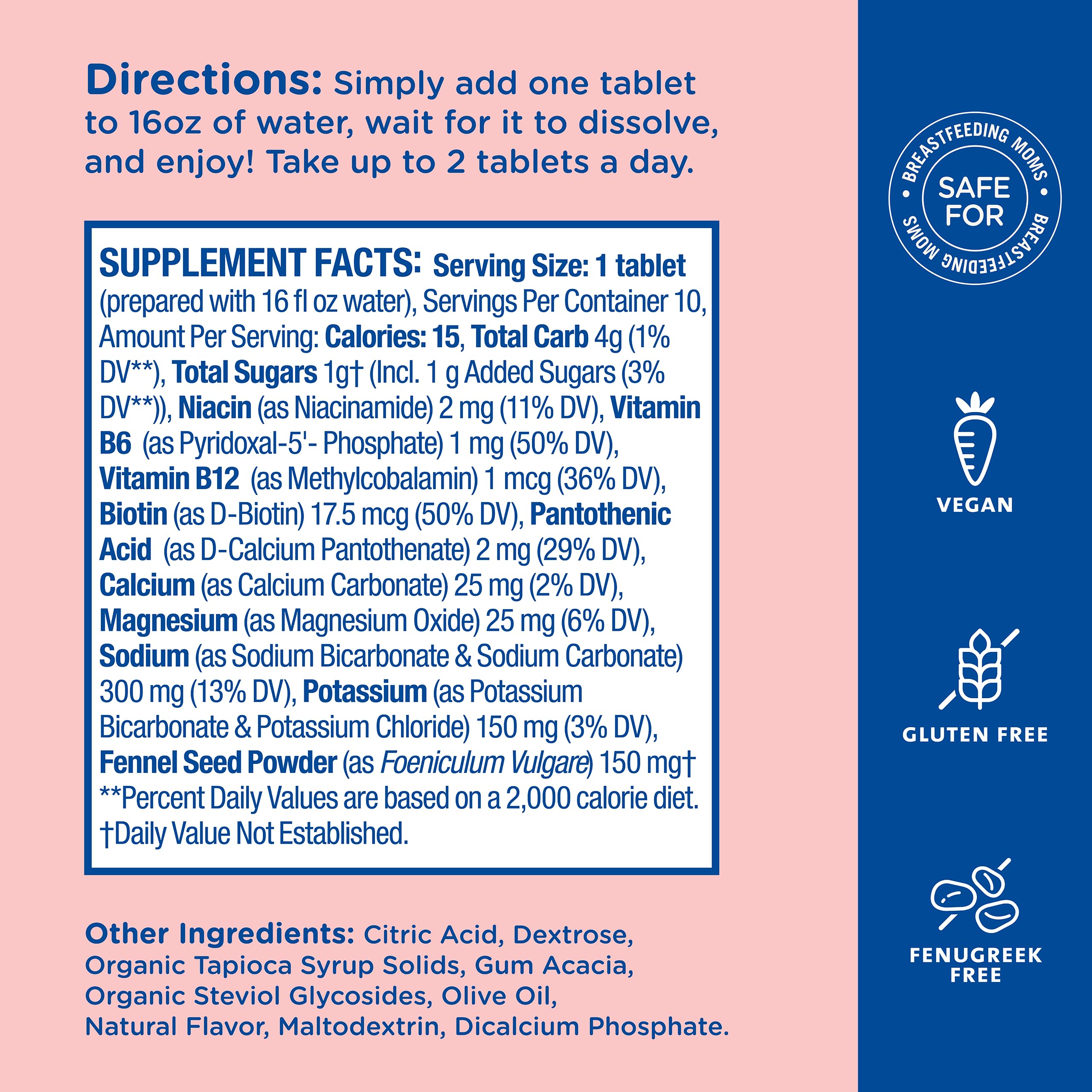 Mommy's Bliss Lactation Hydration Drink Tablets, Lemon Lime Flavor, Electrolytes + B Vitamins, 1 Pack (10 Tablets)