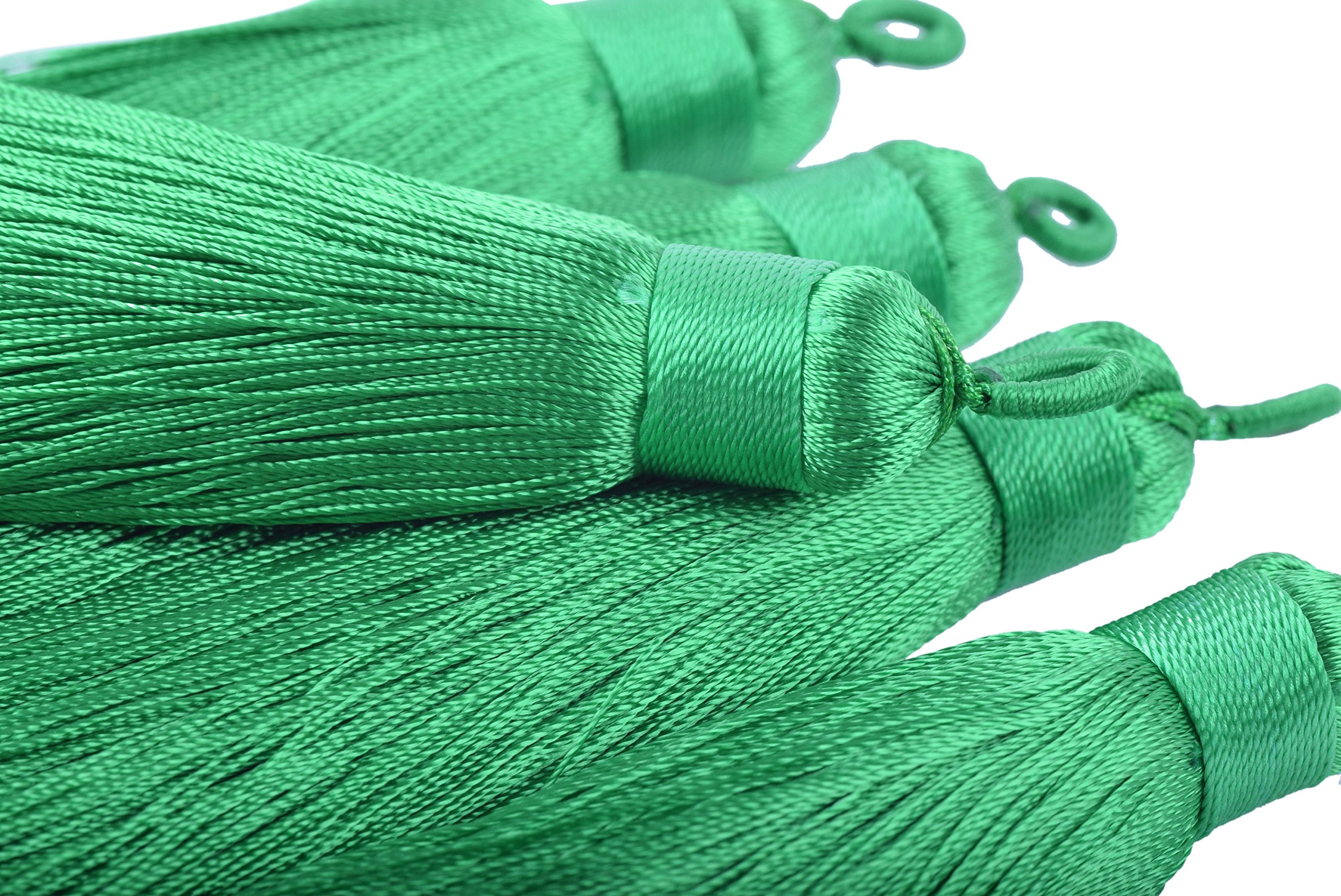 KONMAY 10pcs 3.4''(8.5cm) Handmade Imitation Silk Tassels with Hanging Loop for Jewelry Making (Kelly Green)
