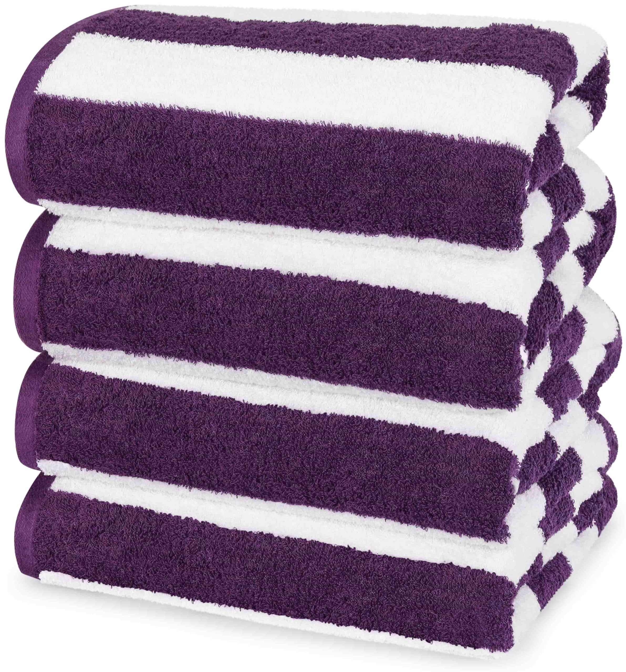 Utopia Towels Cabana Beach Towels, 4 Pack, 30x60 in, Cotton, Striped, Plum