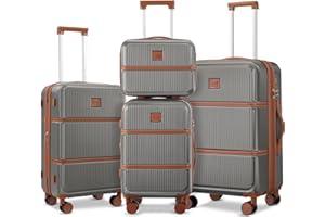 Expandable 4-Piece Luggage Set (14" 19" 23" 27") ABS Hardside Suitcase Sets with Spinner Wheels Checked Luggage Travel Suitca