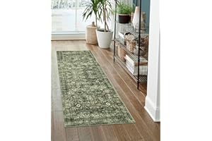 Morebes Vintage Washable Kitchen Rugs Non Slip,2x6 Runners for Hallways,Floral Boho Bathroom Runner Rug,Non Shedding Soft Throw Carpet for Entryway Laundry Floor Indoor, Green