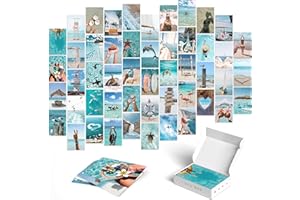Y2K BOO Summer Beach Aesthetic Wall Collage Kit – 50 Ocean Blue & Sky Blue Photos, 4"x6" Prints for Teen Girls Dorm Room Decor, Beach Activities & Ocean Moments, Ideal Gift for Birthday & Graduation