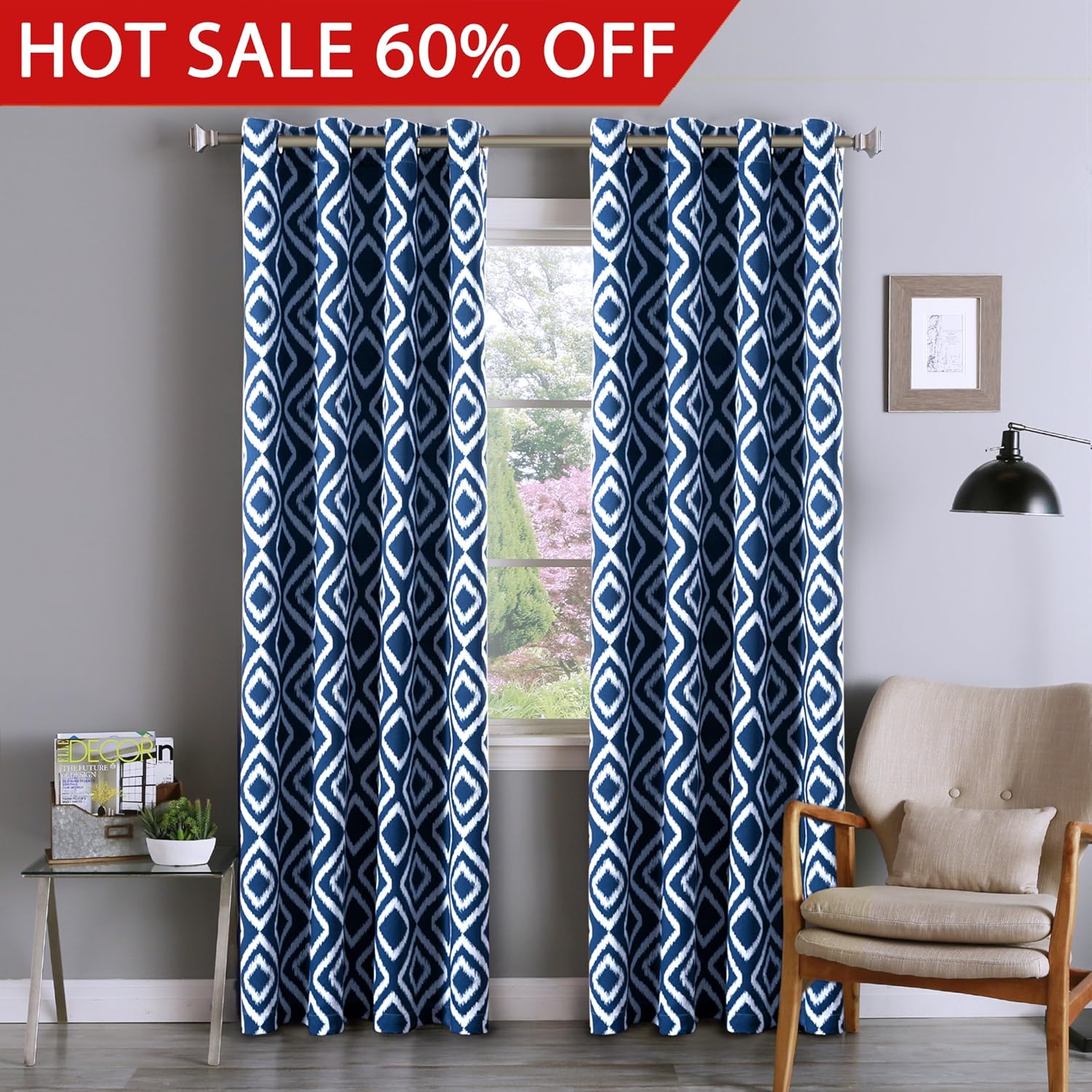 Amazon Com Flamingo P Navy Ikat Fret Grommet Blackout Window