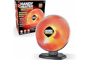 Handy Heater Heat Wave 1500W Ceramic Radiant Space Heater for Bedroom, Basement, Indoor Use, Electric, Energy Efficient, Tip 