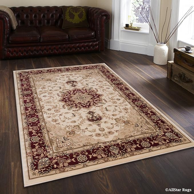 Allstar 5 X 8 Ivory with Burgundy Dense High Pile Persian Area Rug (5