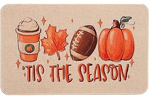 Woiqeuwr Fall Welcome Door Mat Pumpkin Doormats Non-Slip Front Door Rubber Rugs for Thanksgiving Decorative Entrance Porch Outdoors Mat 17 x 27 Inch (Tis The Season)