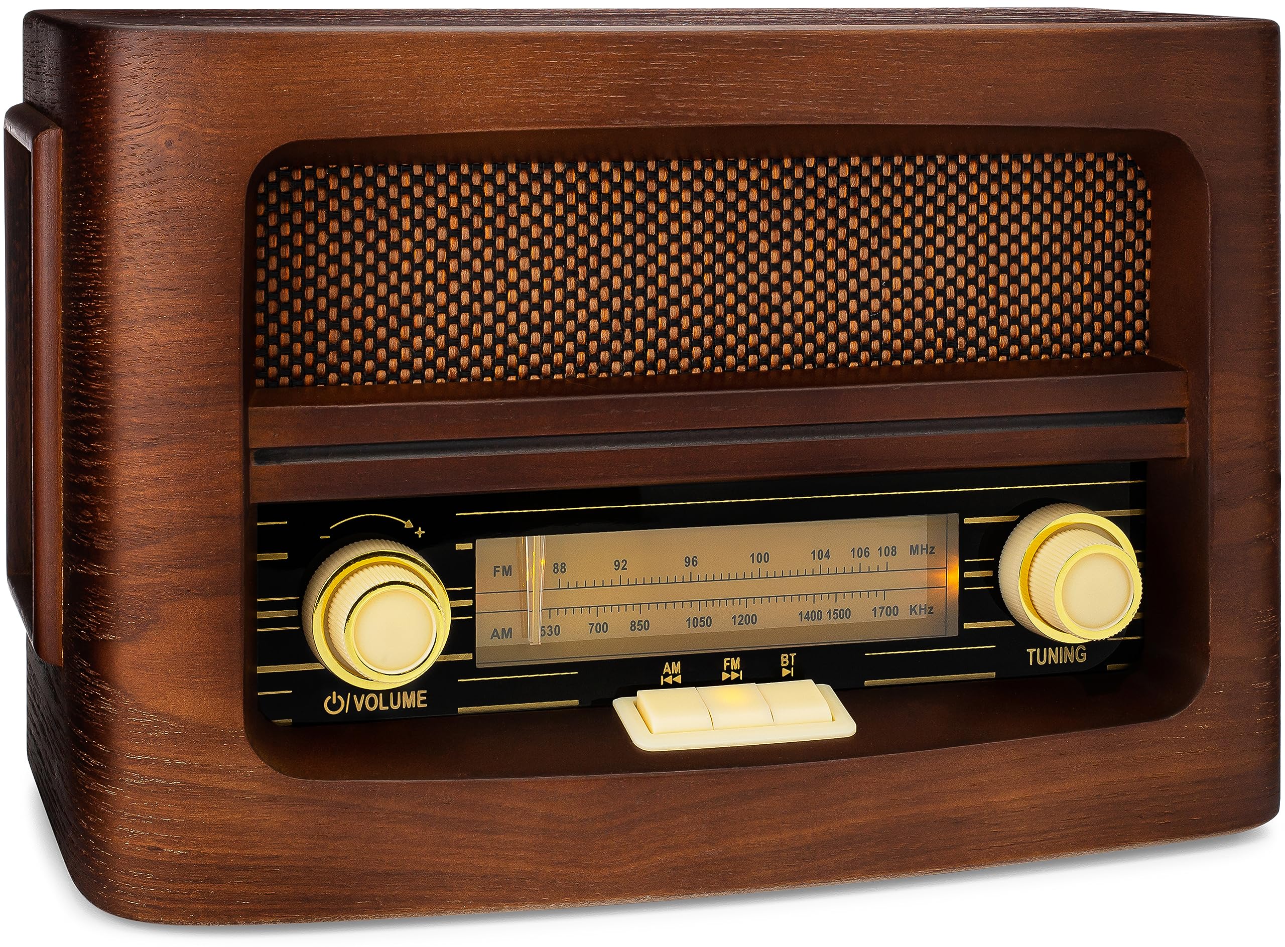 Photo 1 of ClearClick Classic Vintage Retro Style AM/FM Radio with Bluetooth, Aux-in, & USB - Handmade Wooden Exterior Dark Brown