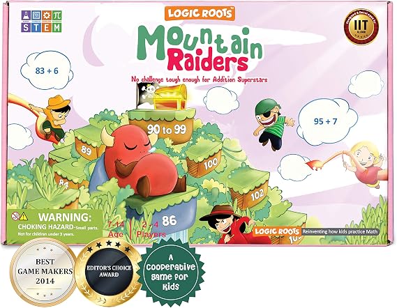 Logic Roots Mountain Raiders Addition Game - Fun Math Board Game For 7-9 Year Olds, Easy Start Stem Toy With Addition Of 2 & 3 Digit Numbers, Perfect Learning Gift For Girls & Boys, Grade 2 And Up