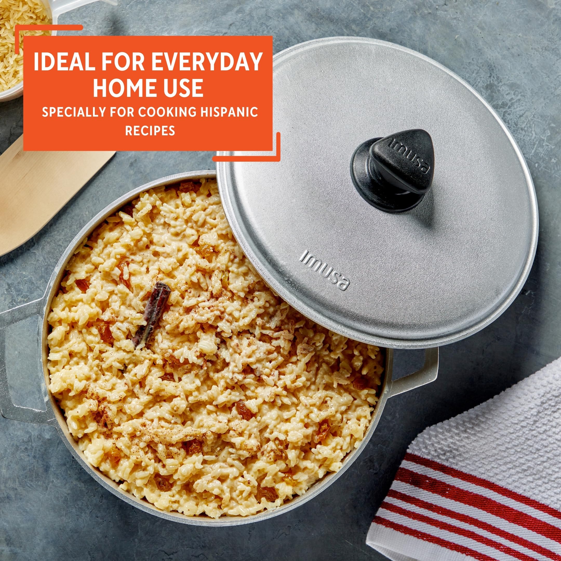 IMUSA Caldero Stock Pot with Aluminium Lid 2QT, Cast Aluminum, Perfect for Serving Small Groups, Riveted Handles, Made in Colombia, Silver