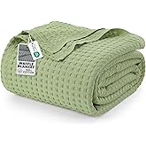Utopia Bedding Sage Green 100% Cotton Waffle Blanket 300 GSM [King - 90x108 Inch] Soft Lightweight Breathable Bed Blanket for All Season