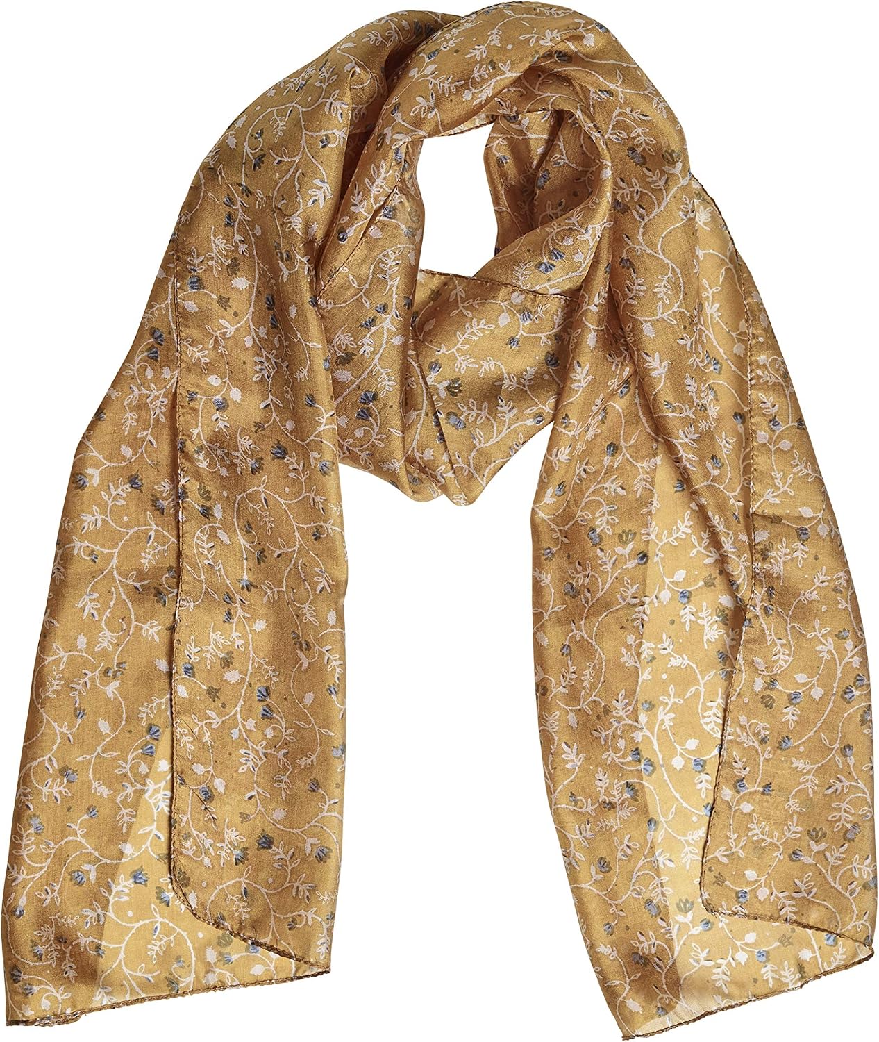 Foulard Vintage En Polyester - Motif Ronds Jaune Moutarde/Beige/Vert - 33x143 Cm