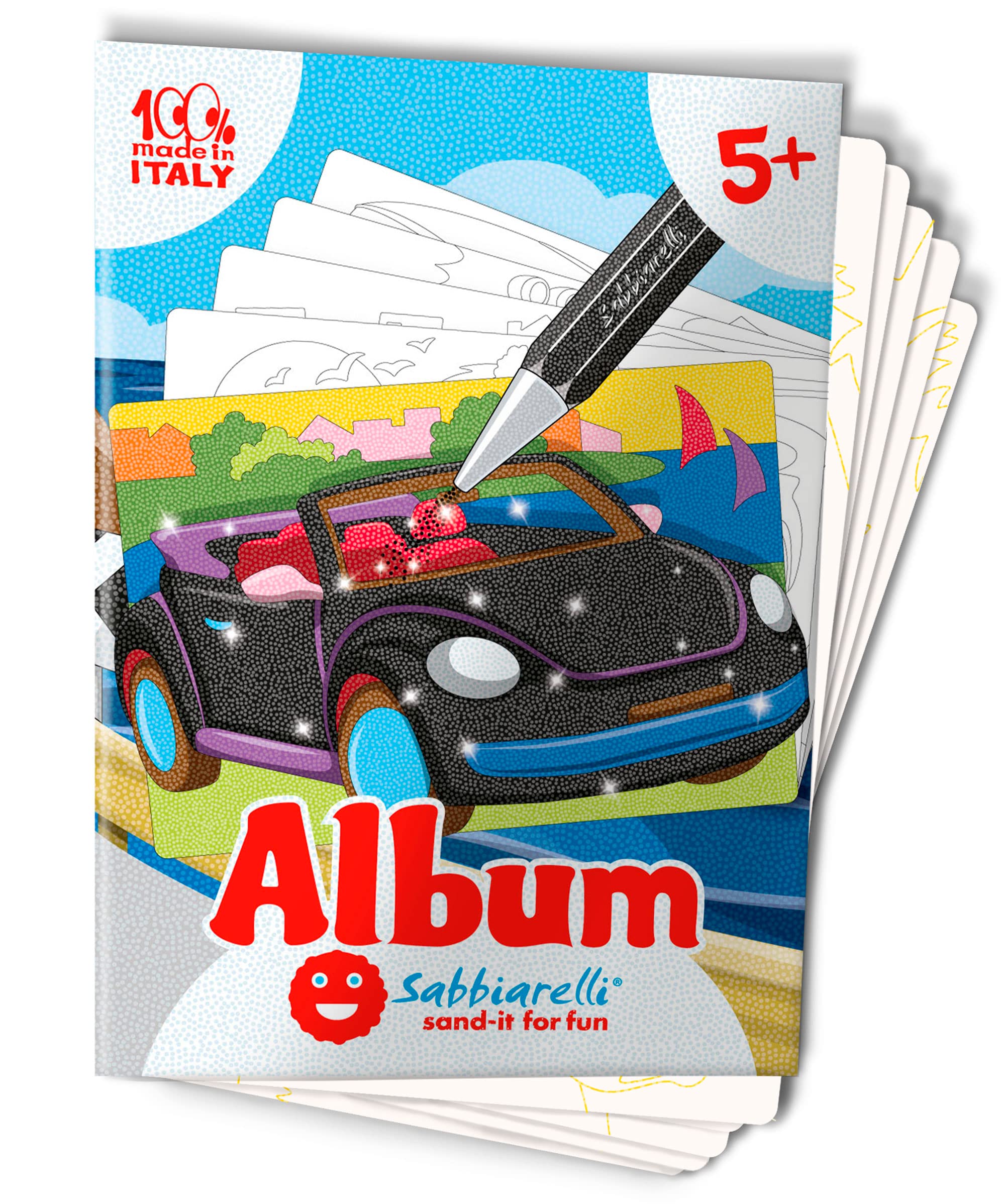Sabbiarelli Sand-it for Fun - Album Cars: 5 pre-glued Drawings to Colour with Sand (Sand not Included), Suitable for Children Years 5+