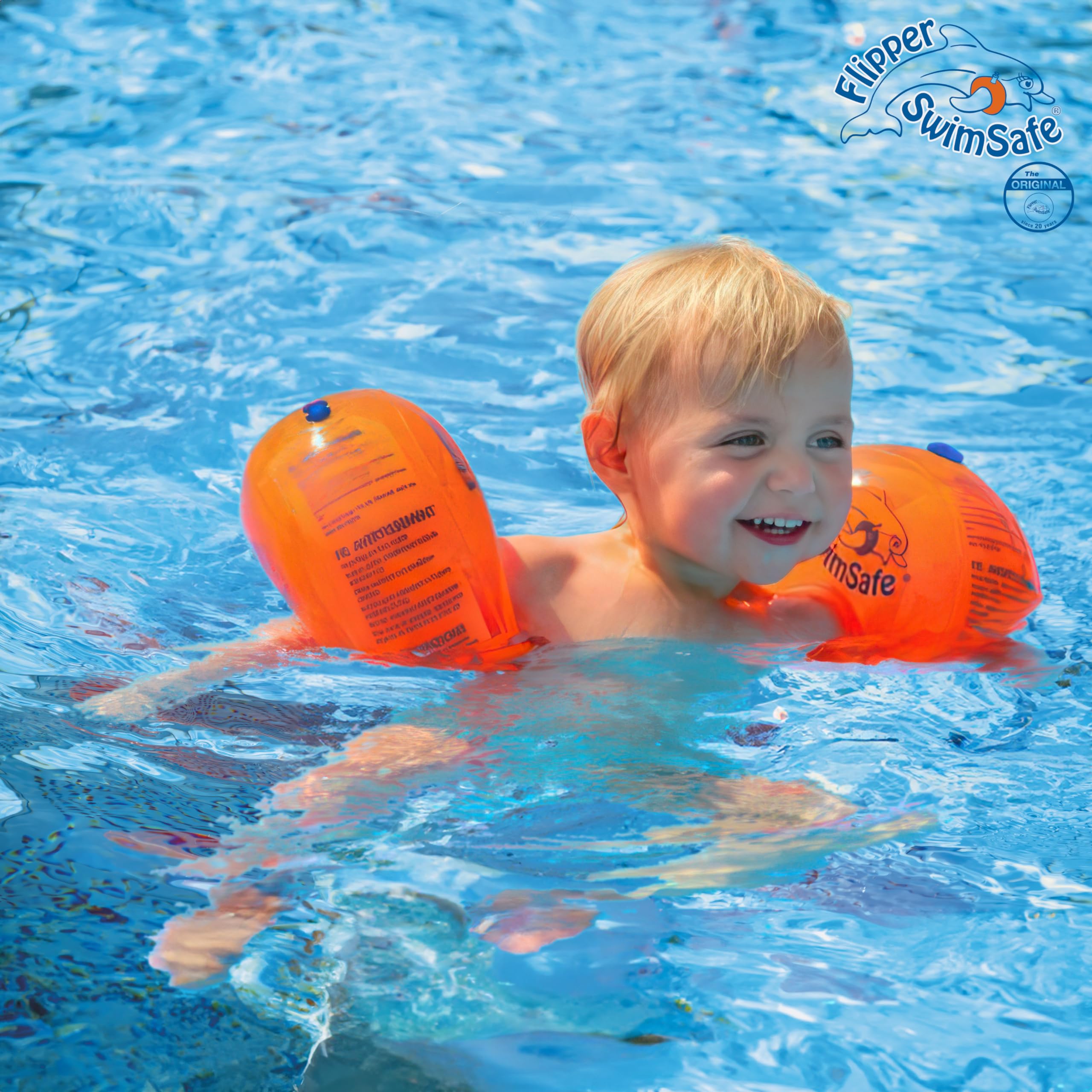 Flipper Swimsafe 1010 - Schwimmflügel für Babys ab 12 Monaten, sichere Schwimmhilfe mit unzerbrechlichem PE-Schaumkern zum Schwimmen lernen, Orange 2