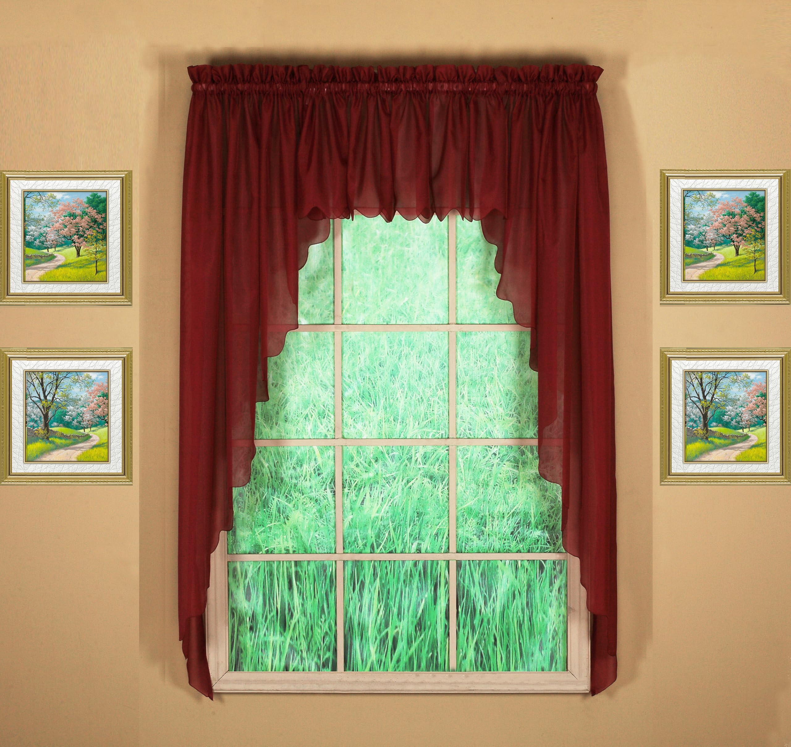 Today's Curtain Emelia Original Voile Swagger Pair 63", Burgundy, 90" W x 63" L