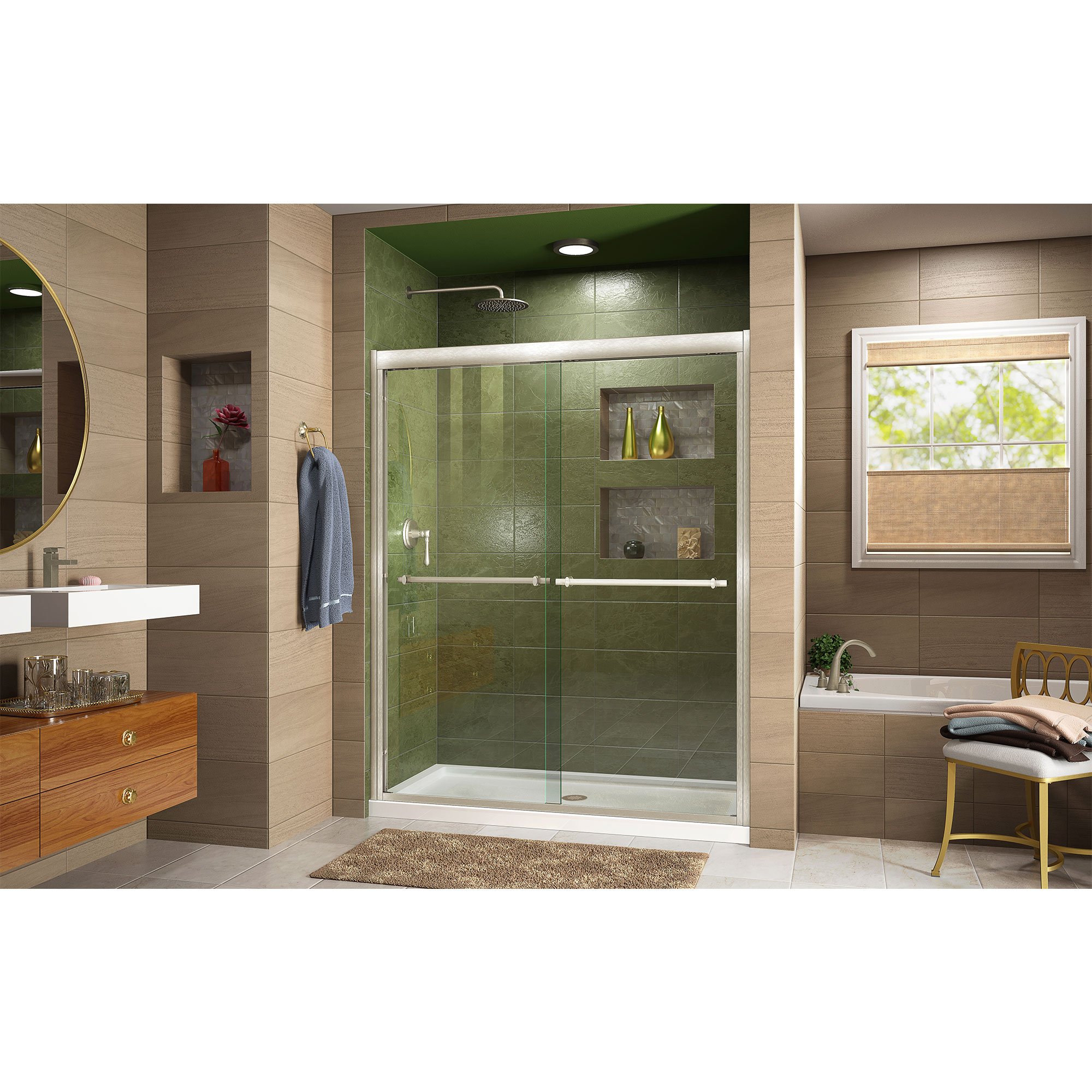 DreamLine Duet 56-60 inch. W x 72 inch. H Semi-Frameless Bypass Sliding Shower Door in Brushed Nickel, SHDR-1260728-04