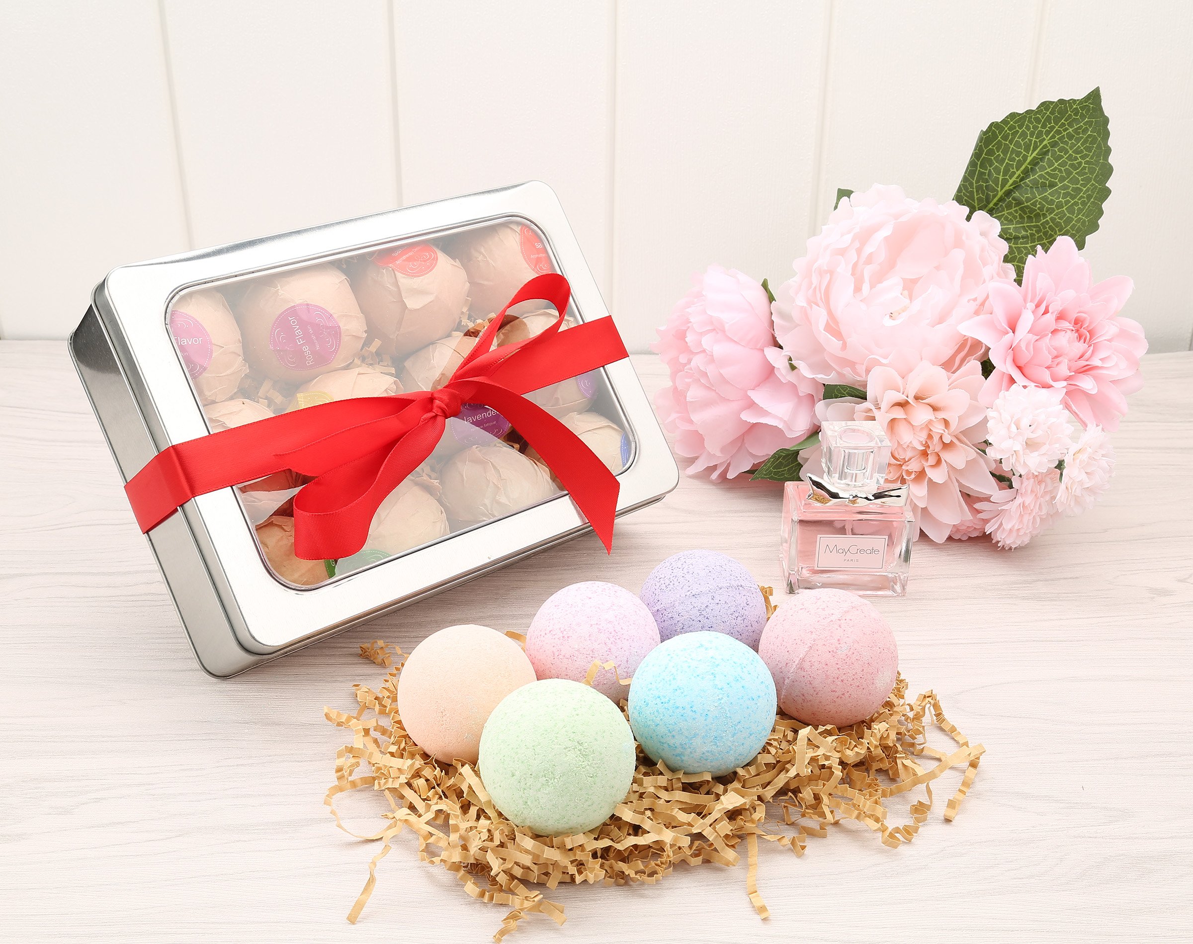 12pcs Bath Bombs Gift Set with Bath Bag,Dry Skin Moisturize,Perfect for Bubble & Spa Bath Relaxation,Organic Handmade Spa Bombs Kit,Idea for All Ages,wife, girlfriend, men, women