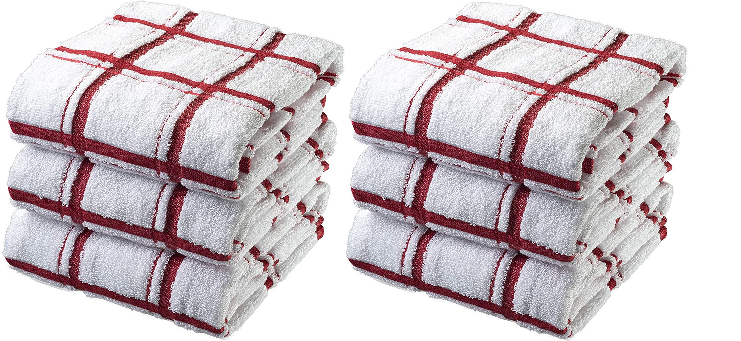 Large Jumbo Big Check 100% Cotton Terry Tea Towel Super Soft Kitchen Cleaning Soft Dish Cloth for Catering, Restaurant & Bar (Red, 6)