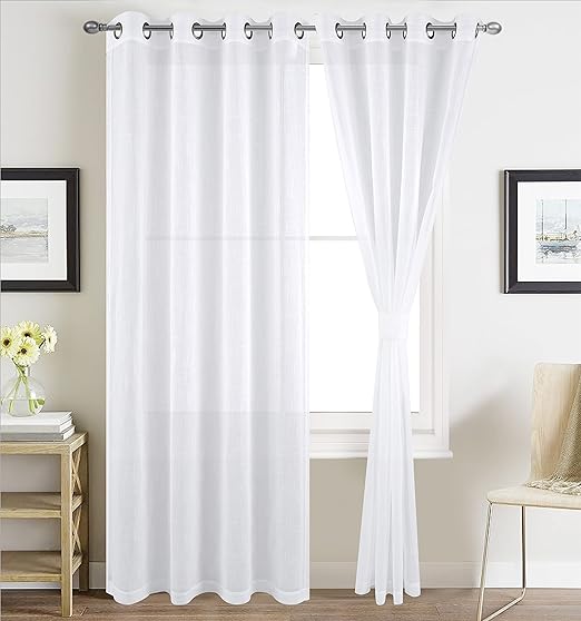 Amazon Com Bhu White Linen Textured Sheer Curtain Panels Linen