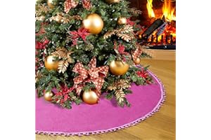 SevenFish Christmas Tree Skirt, 48 inches Large Tree Skirt Soft Double Layer Burlap Tree Skirt with Pom Pom for 6ft 8ft Christmas Tree Holiday Party Decorations, Rose Pink