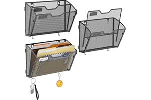 Docnest 2 Tier Mesh Wall File Holders with Hooks – 3 Pack Hanging Letter Holder - Document Organizer for Mail, Paper, Office,