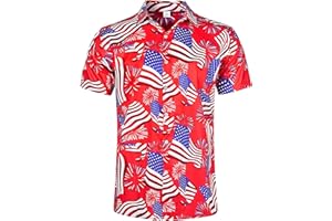 Fanient Mens Hawaiian Shirt Summer 3D Print Casual Short Sleeve Button Down Graphic Aloha Dress Shirts