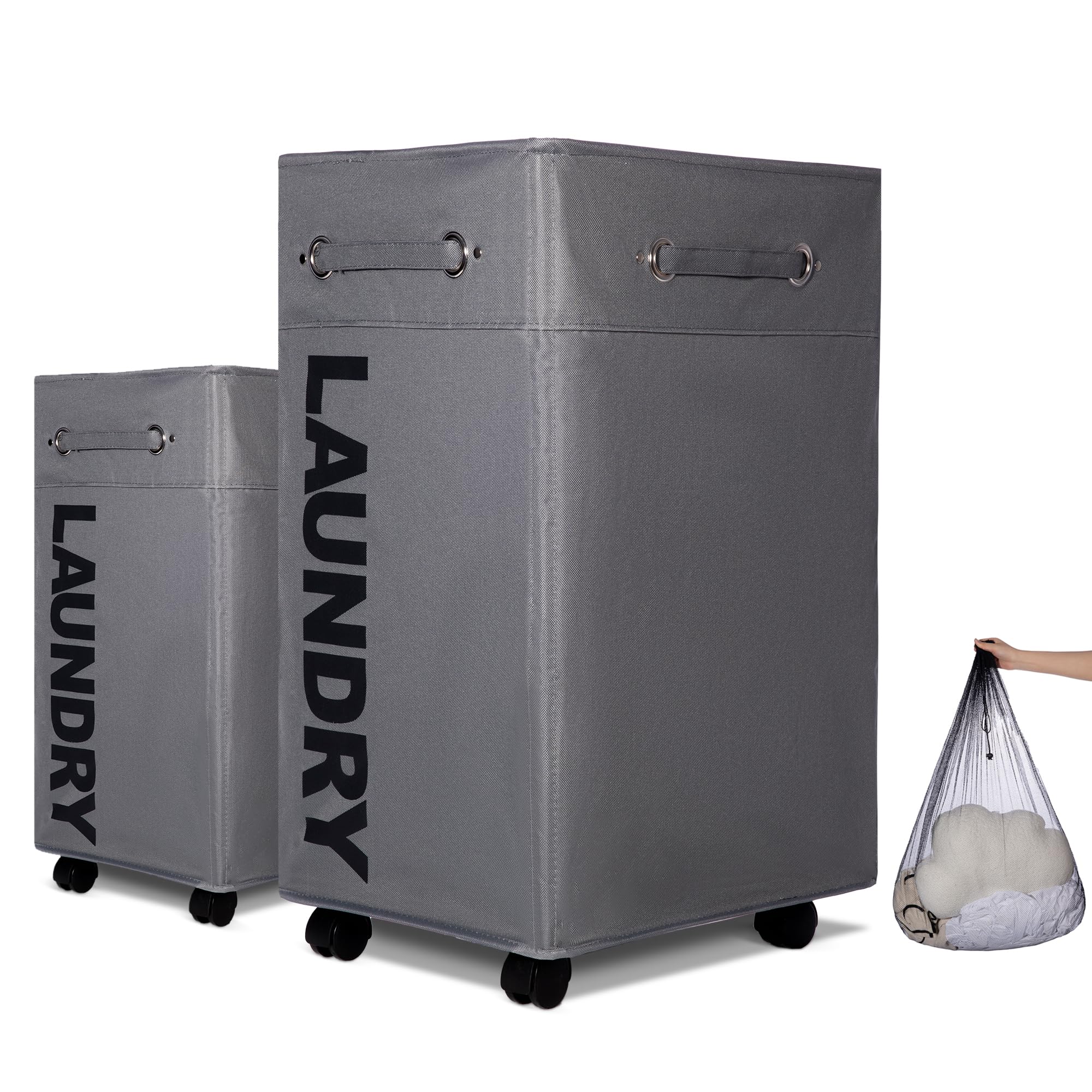 Caroeas 108L Rolling Laundry Basket with wheels XLarge, Collapsible Laundry hamper on Wheels Tall Thin Narrow Foldable Storage Bins for Corner, Dark grey — image 1