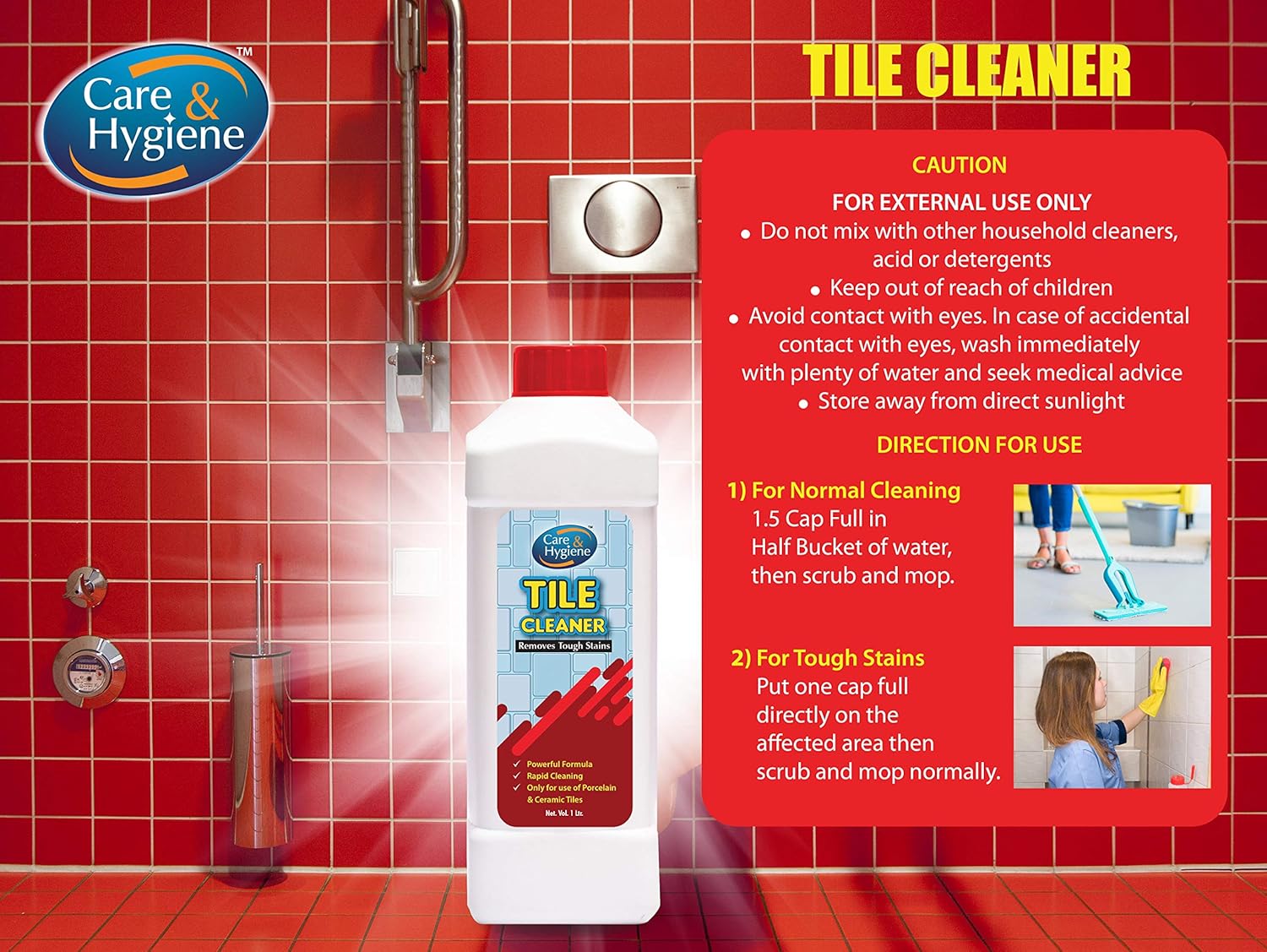 Care And Hygiene Tile Cleaner 1ltrs Red Descaler Removes Heavy