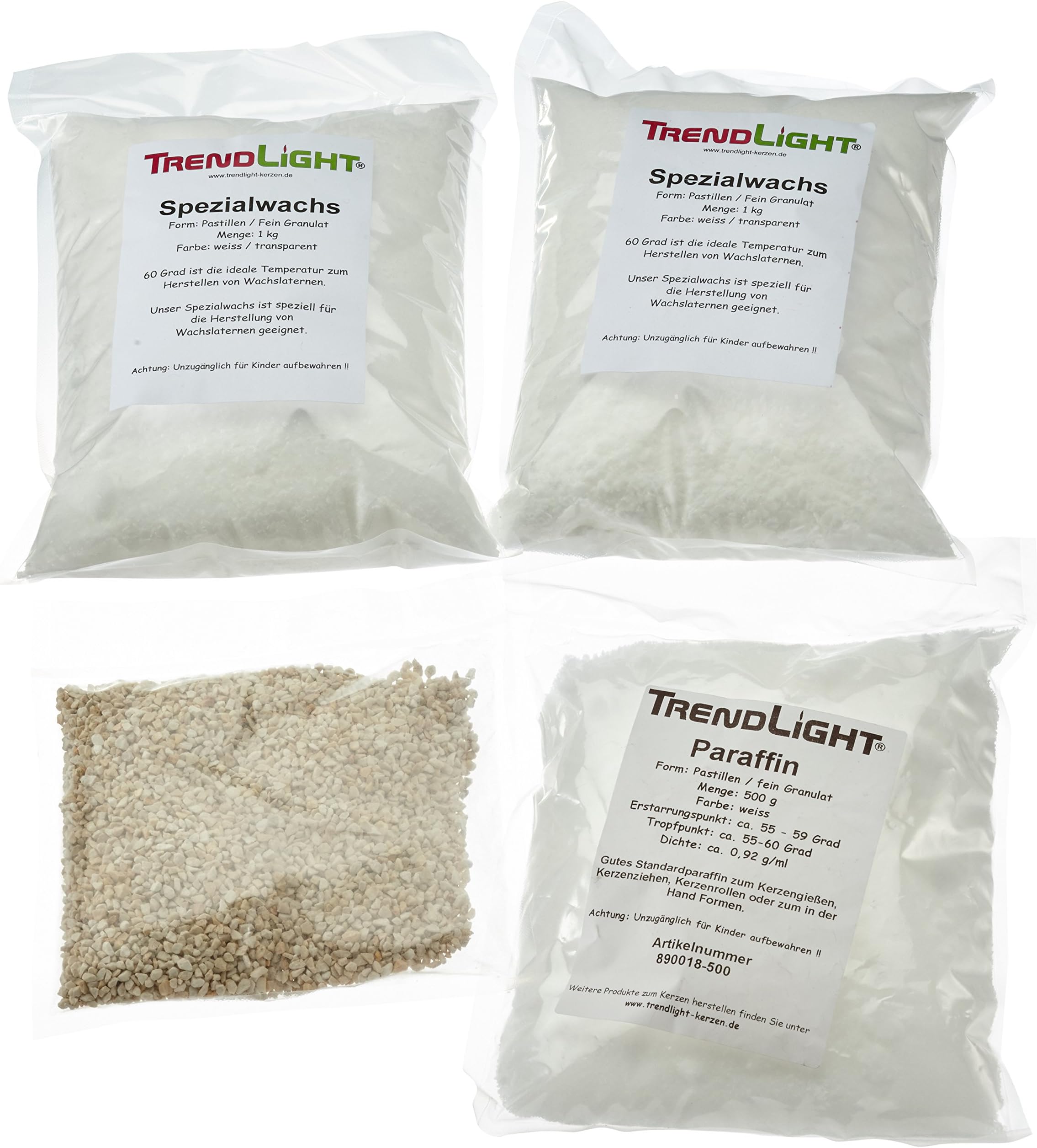 TrendLight 861189 Candle Making Set Wax Balls 2 kg of Special Wax 500 g of Paraffin Shells Tea Light Wicks Decorative Granules and Much More