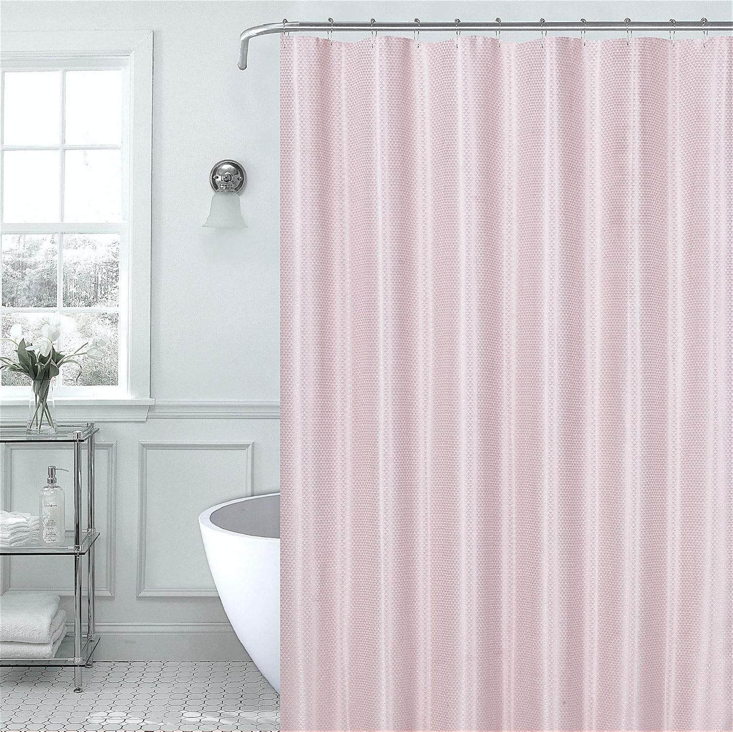 Amazon Com Serafina Home Pink Beige Fabric Shower Curtain Modern Geometric With Metallic Accent Blush Silver Home Kitchen