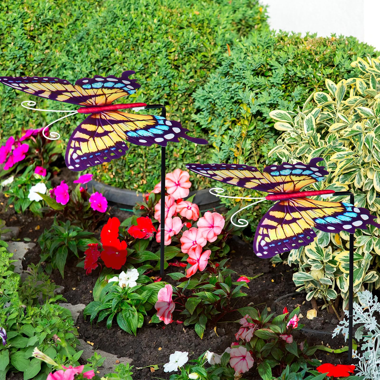 Photo 1 of MorningRo 2 Pack Plant Shades Umbrellas Outdoor Sun Covers, Garden Yard Decorations, Large Iron Shade Umbrellas for Patio Outside Potted Plants(Butterfly)