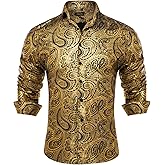 DiBanGu Mens Paisley Dress Shirt Luxury Printed Long Sleeve Button Down Shirts Regular Fit Shiny Shirts for Wedding Prom