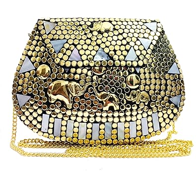 Ethnic purse Girls Antique Bridal Bag Golden cross body bag for women/Girl party clutch Metal clutches Vintage Brass