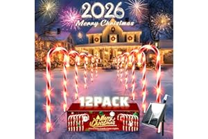 Altantagy Solar Christmas Decorations Outdoor: 12 Pack Red Candy Cane Pathway Lights - 21" Waterproof LED 8 Blinking Models Yard Garden DIY Decoration - 2026 Xams Gifts for Homeowners Friends