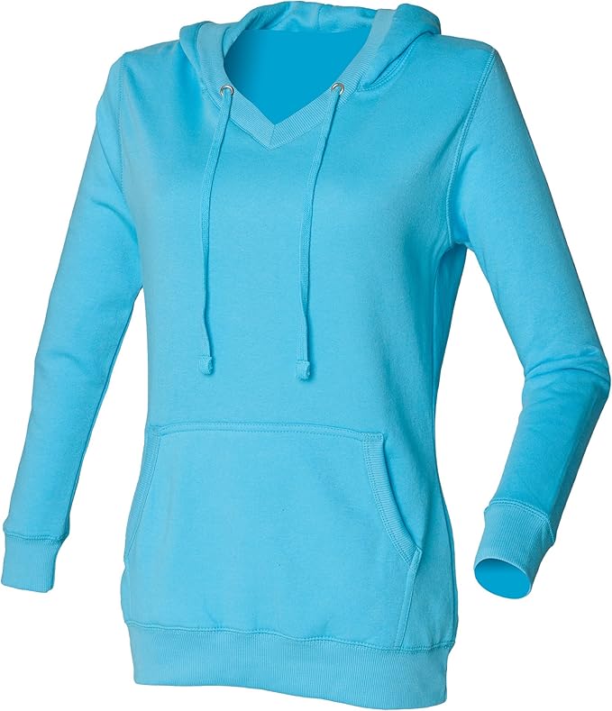 Amazon スキニー フィット Skinni Fit レディース ロングライン Vネック スウェットパーカー フード付きトレーナー トップス フーディー 女性用 L サーフブルー トレーナー パーカー 通販