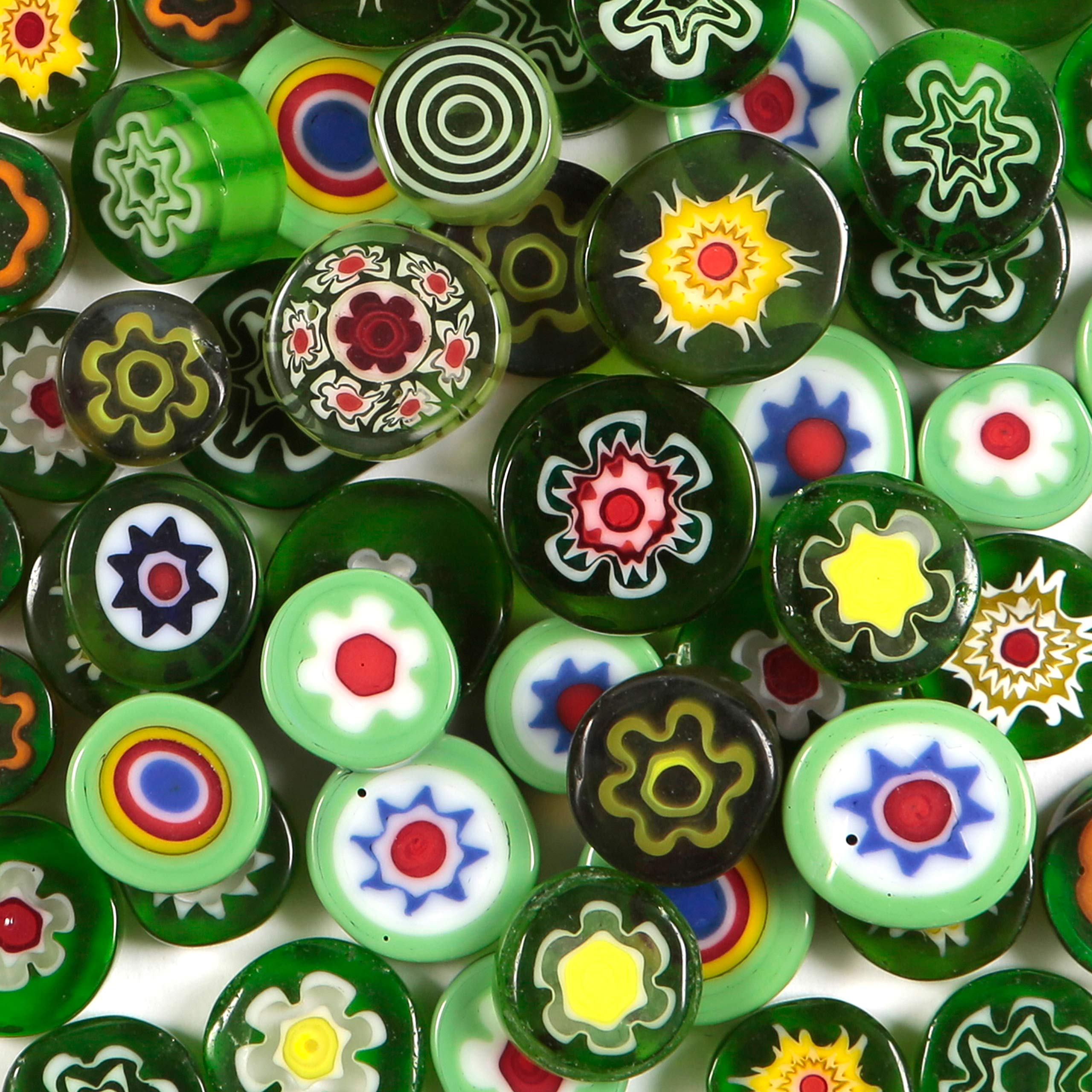 Coloured Glass Millefiori Pebbles Mosaics for Arts and Crafts 50 Grams (Green)
