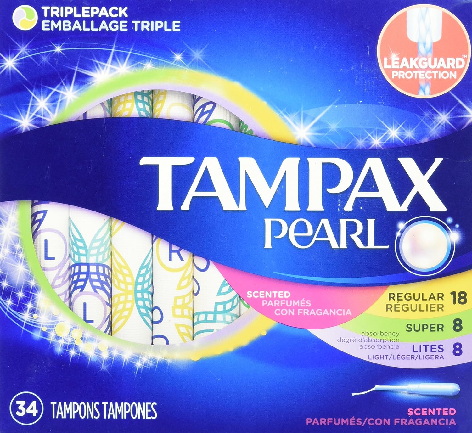 Tampax Pearl Triple Scented Plastic Tampon Variety Pack, 34