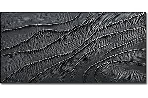 NANKAI Art Thick Texture Black Minimalist Oil Painting, 24x48 Inches, Contemporary Art, Home Office Wall Decoration