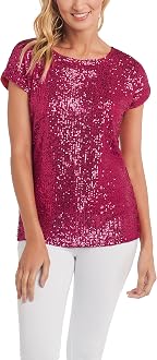 Cable u0026 Gauge Womens All-Over Sequin Short Sleeve Dolman Tee, Knit Lining  at Amazon Women's Clothing store